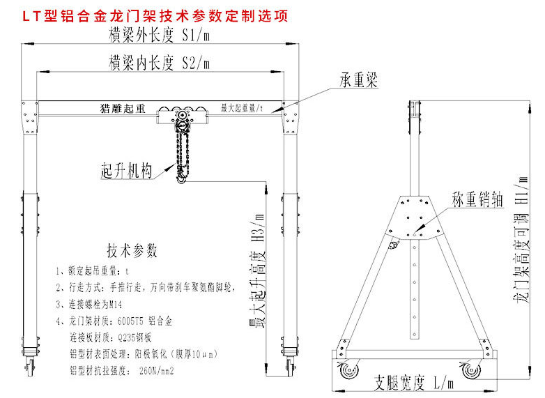 鋁合金龍門吊結(jié)構(gòu)圖紙與技術(shù)參數(shù)定制選項